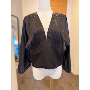 Banana‎ Republic Brown Satin V Neck Dolman Sleeve Cropped Blouse Size M 10